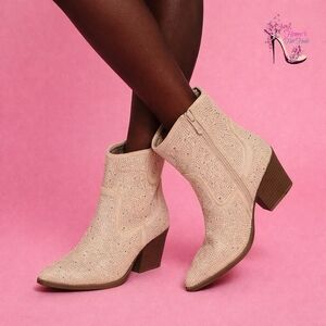 NWT Cream Rhinestone Ankle Boots
